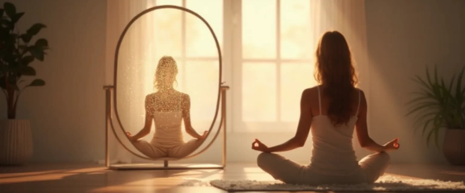 Person practicing self-management self-awareness techniques in front of mirror