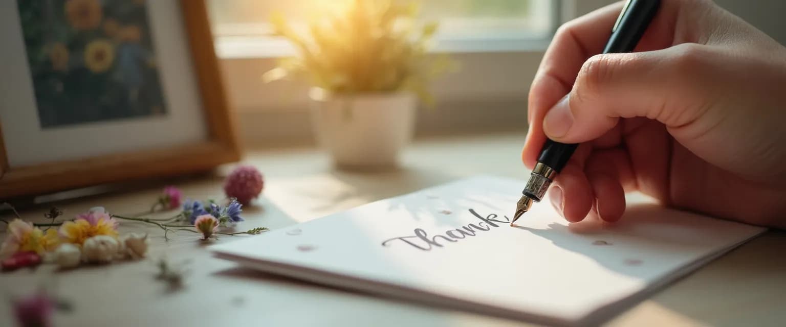 Handwritten thank you sympathy card messages with comforting design elements