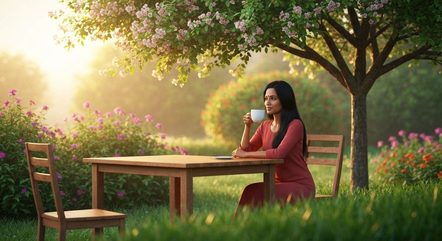 Person practicing daily self-awareness and introspection with morning coffee and journal