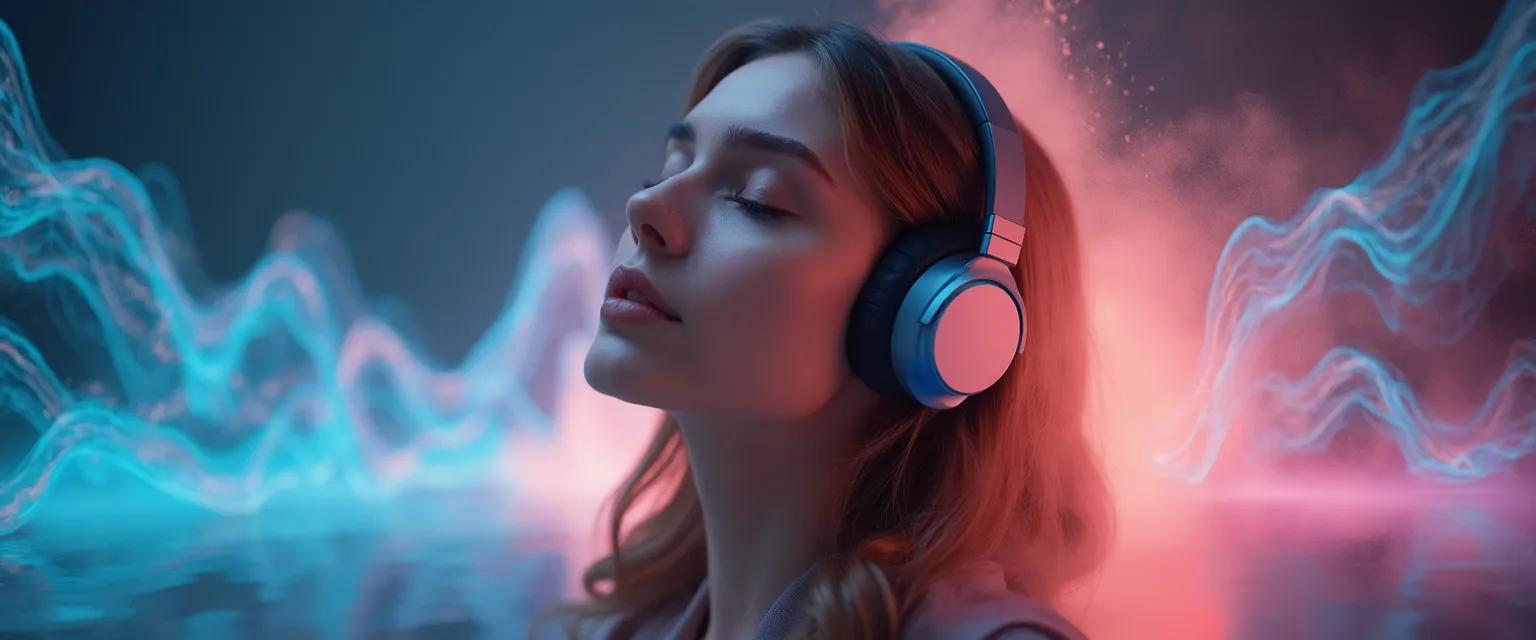 Person unwinding their mind through sound therapy with headphones in a relaxed position