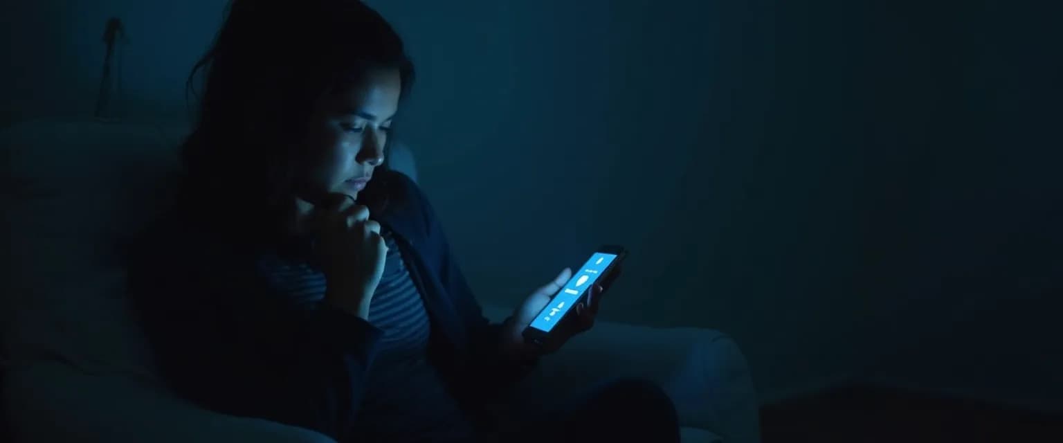 Person carefully reviewing privacy settings on a grief support app on smartphone