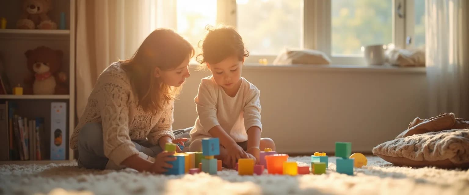 Parent and child engaging in a self-awareness experience through interactive play