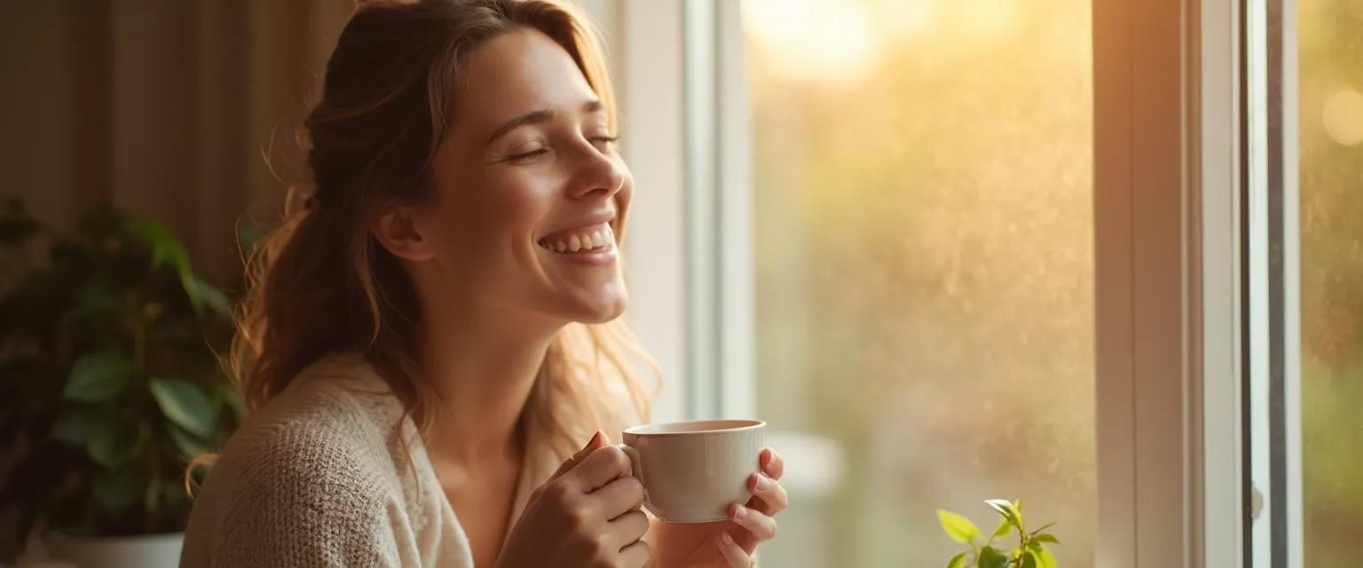 Person experiencing the happiness advantage through simple daily micro-moments