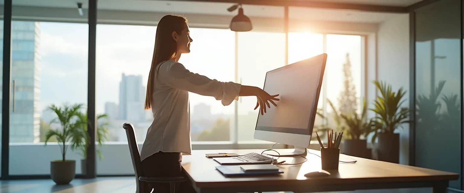 Office worker performing discreet micro-movements for health and wellbeing at work