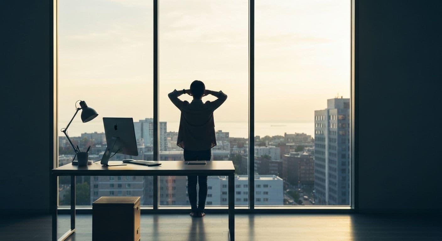 Person clearing mental clutter and quieting busy mind before making an important decision