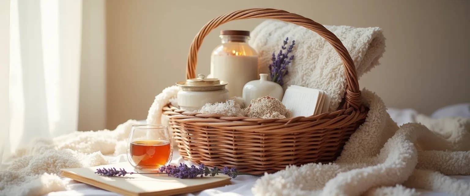 Thoughtful friend sympathy gift basket with healing items for grief support