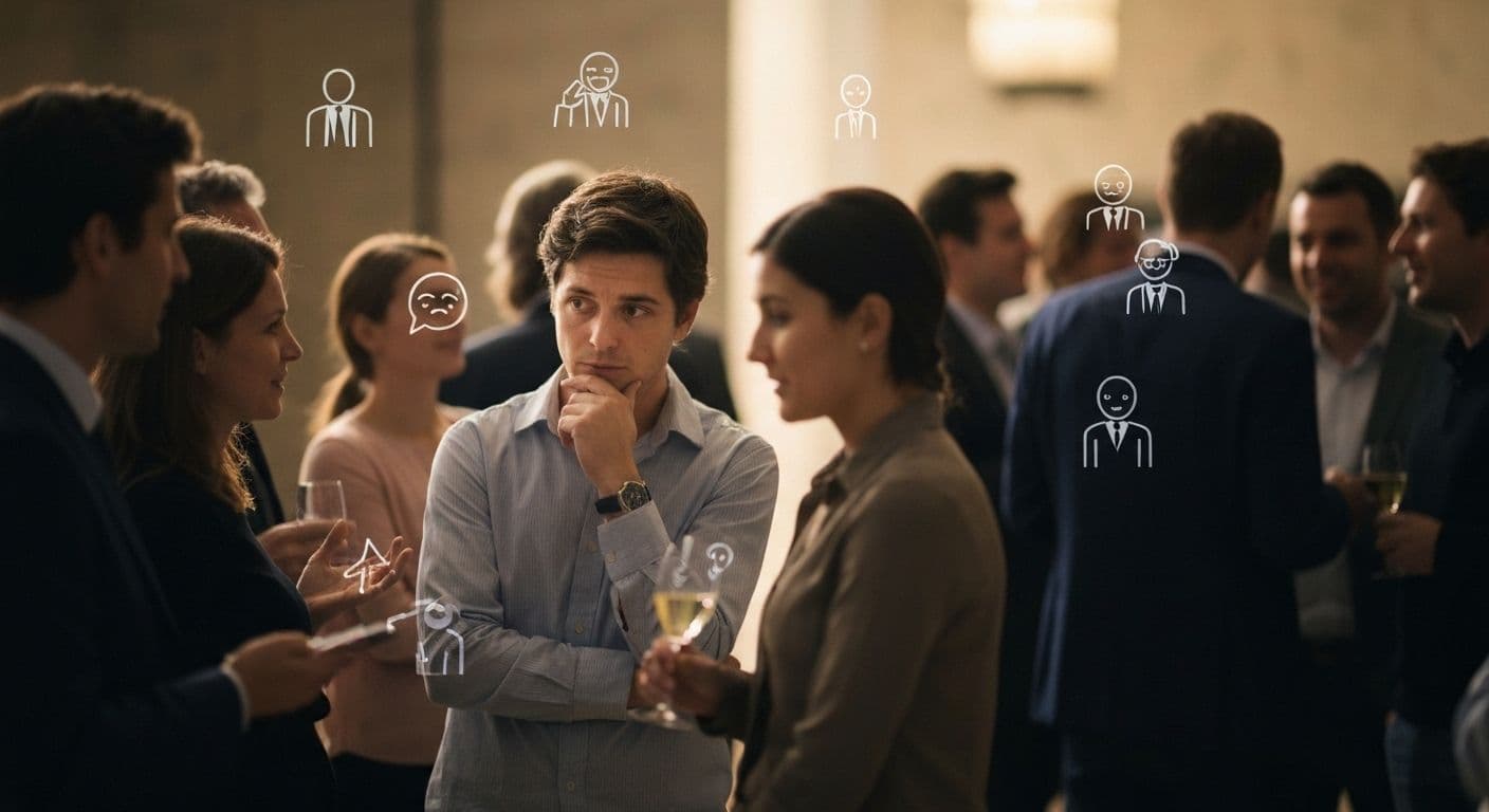 Person practicing social and self awareness by observing others while maintaining internal reflection