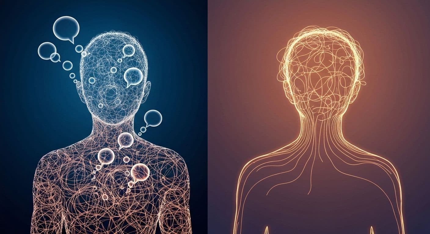 Person breaking free from overthinking cycle through self control and self awareness practice