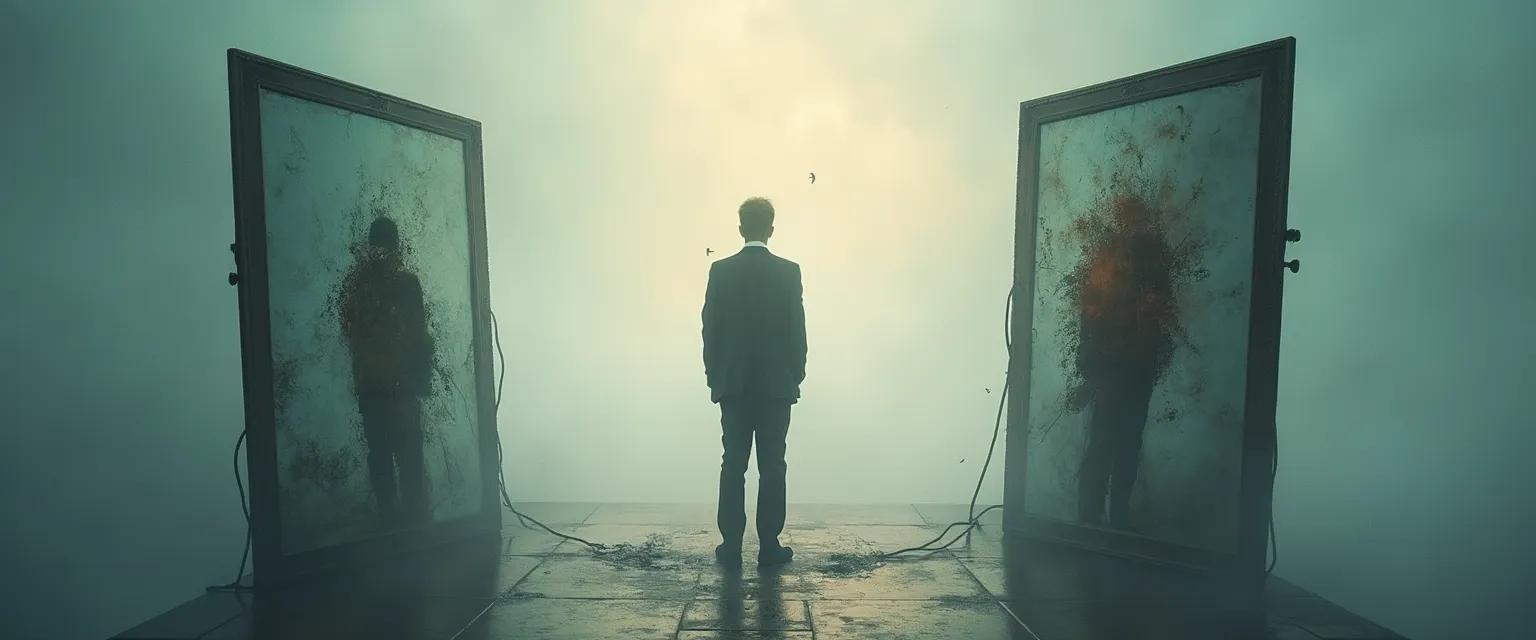 Person balancing too much self-awareness with healthy self-reflection techniques