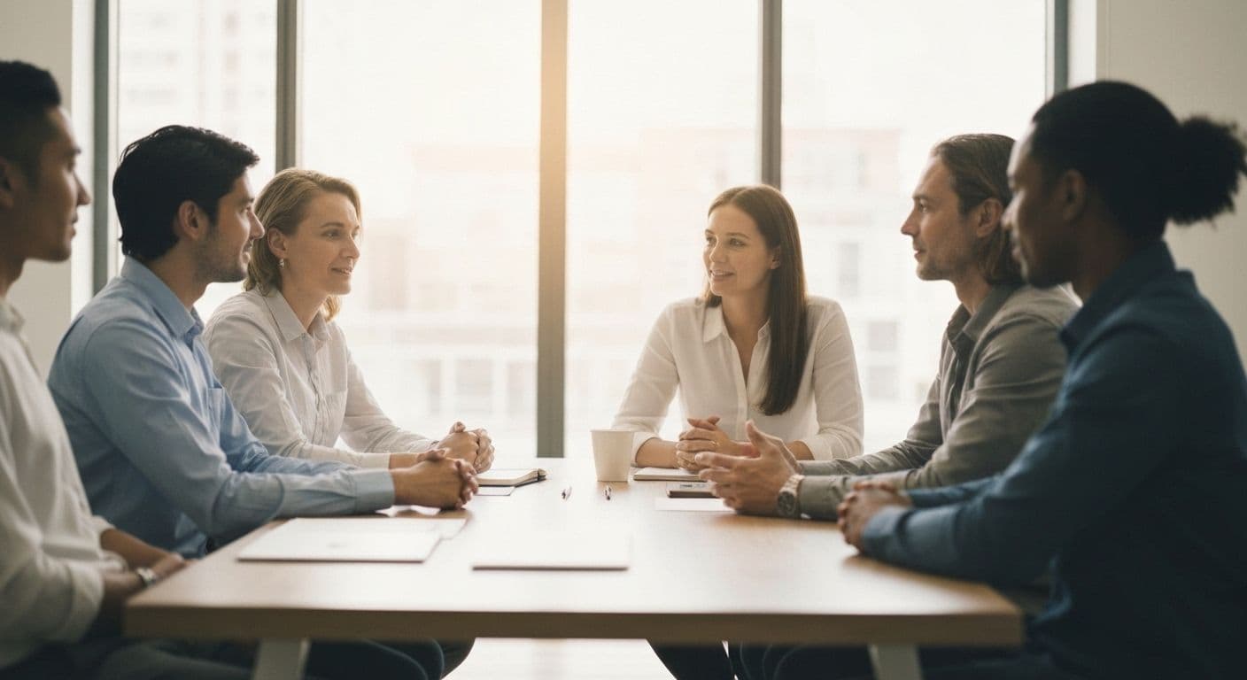 Professionals using five keys to mindful communication to resolve workplace conflict collaboratively