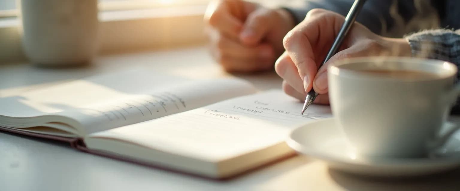 Person creating a personal self awareness summary with simple template