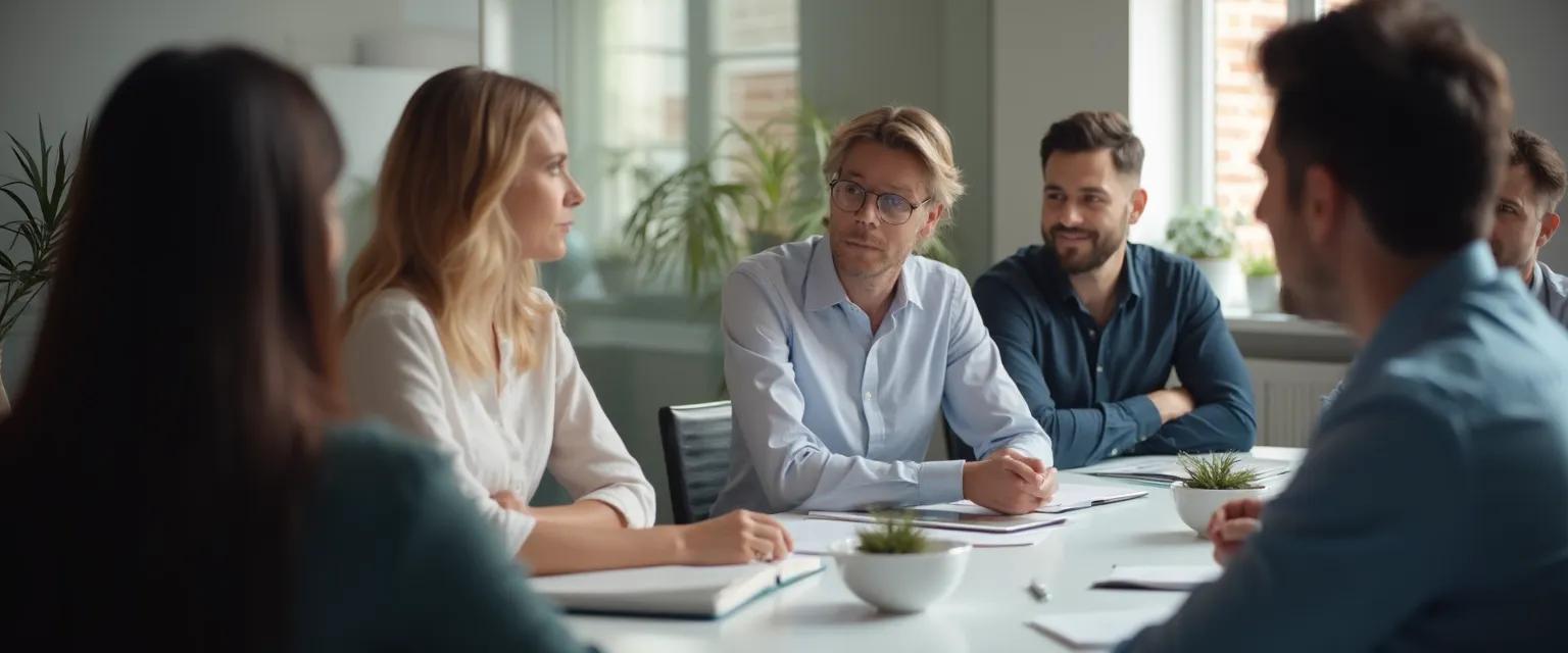 Business leaders demonstrating emotional intelligence in communication through active listening and positive body language