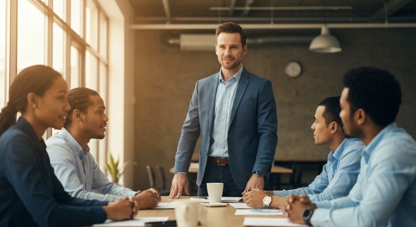 Team leader practicing self awareness in organizational behavior during workplace conflict discussion