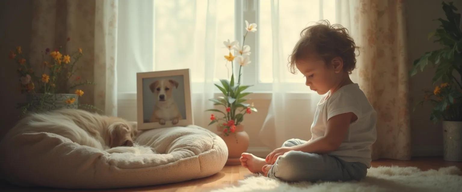 Parent comforting child experiencing pet grief after losing a beloved animal companion