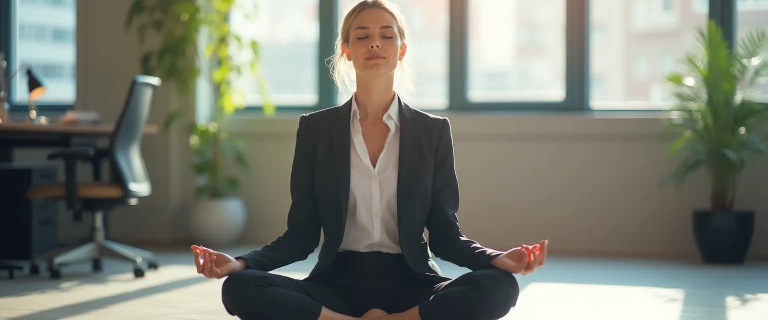 Professional practicing 5-minute mindfulness exercises for anxiety relief at desk