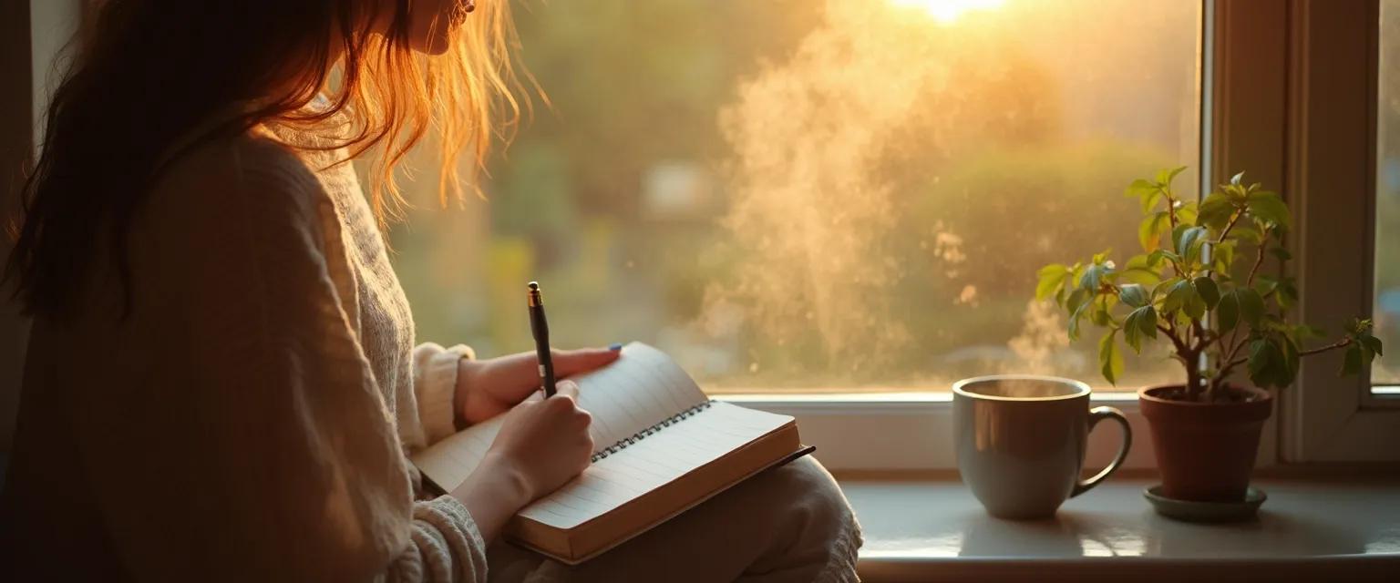 Person practicing daily self-reflection ritual to improve self-awareness and self-esteem