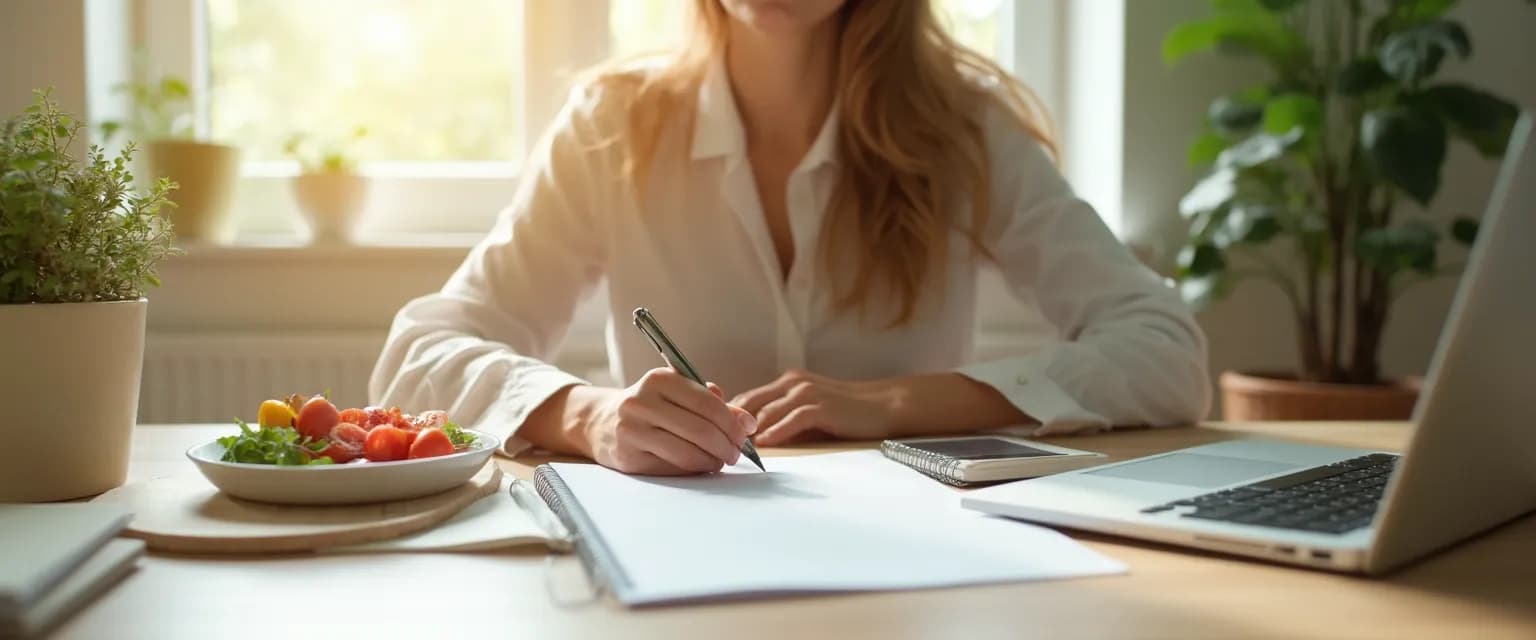Professional taking a moment for wellbeing in the workplace during lunch break