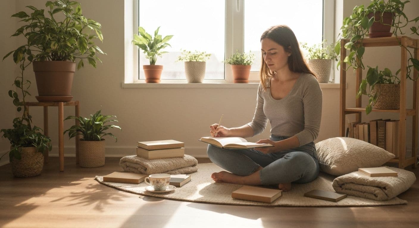 Person practicing self-improvement post breakup through mindful self-care and personal growth activities