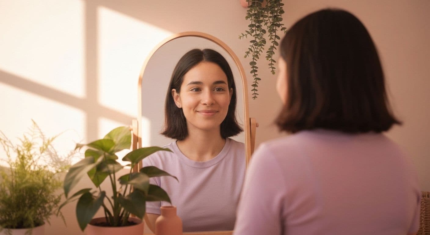 Person practicing self-love awareness month techniques with peaceful expression and mindful posture