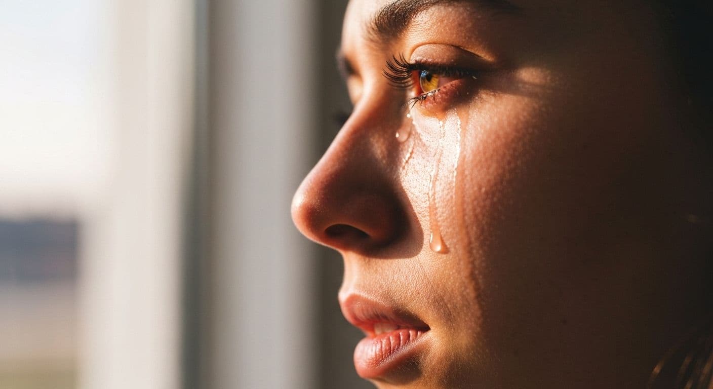 Person experiencing healthy emotional release feeling breakup sad while healing from relationship ending