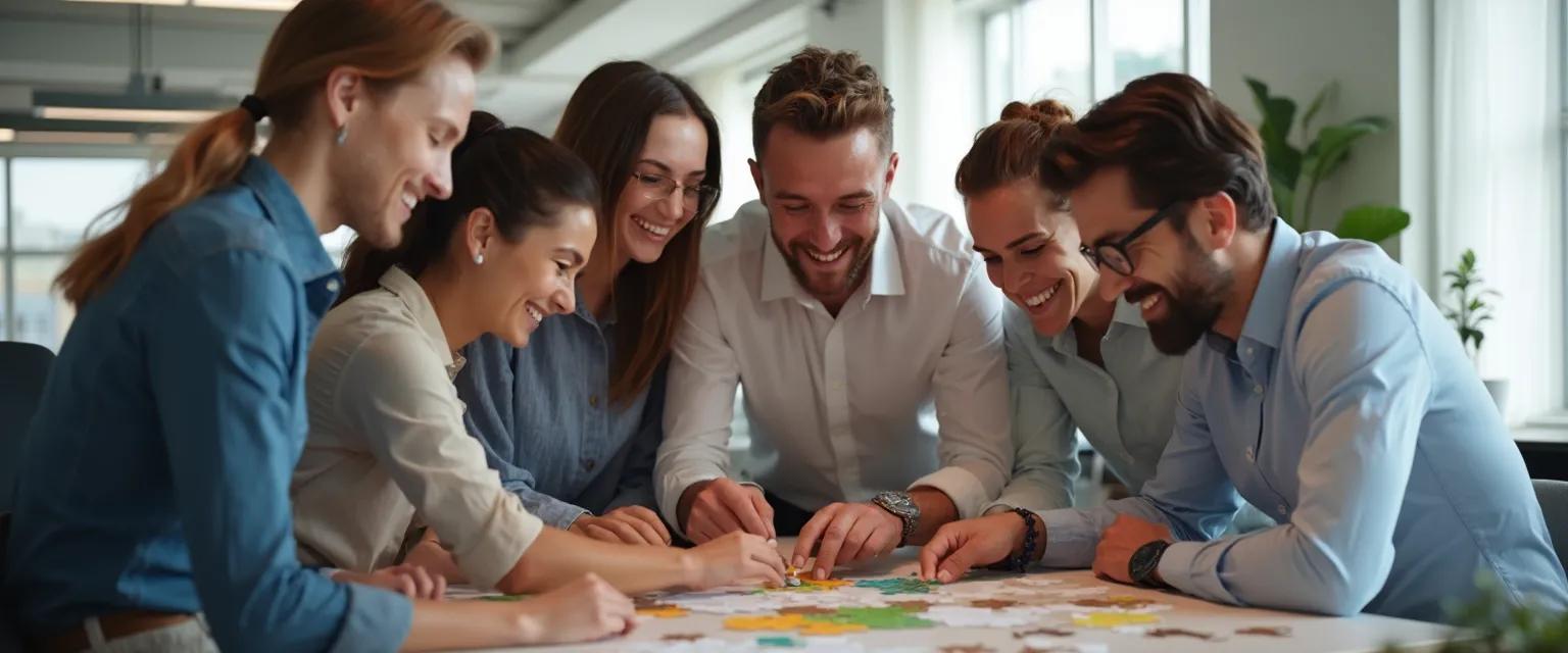 Team members engaged in trust-building exercises that develop confidence in team environments