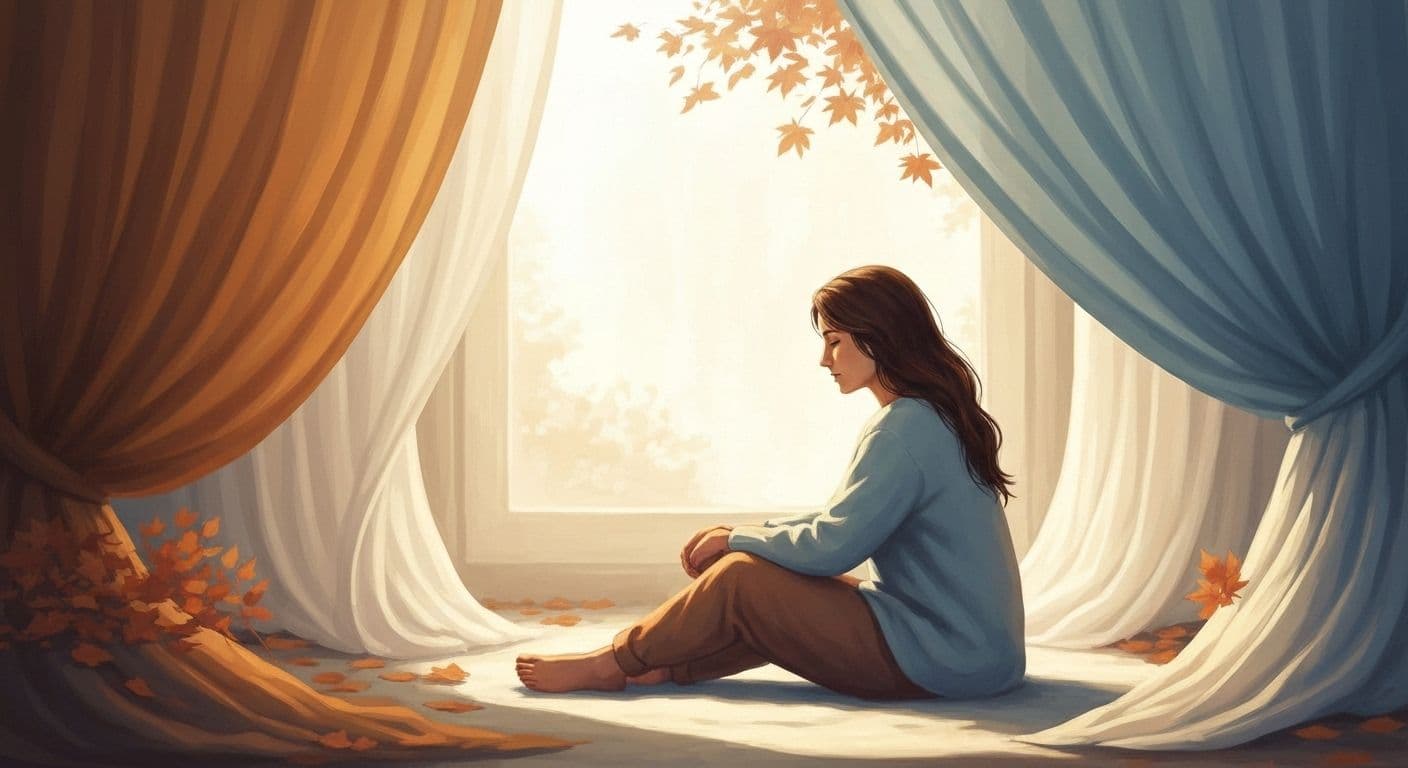 Person practicing mindfulness for anticipatory grief management with peaceful, supportive atmosphere