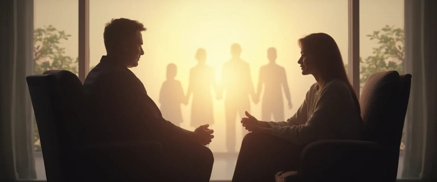 Parent using the five keys to mindful communication during a family discussion