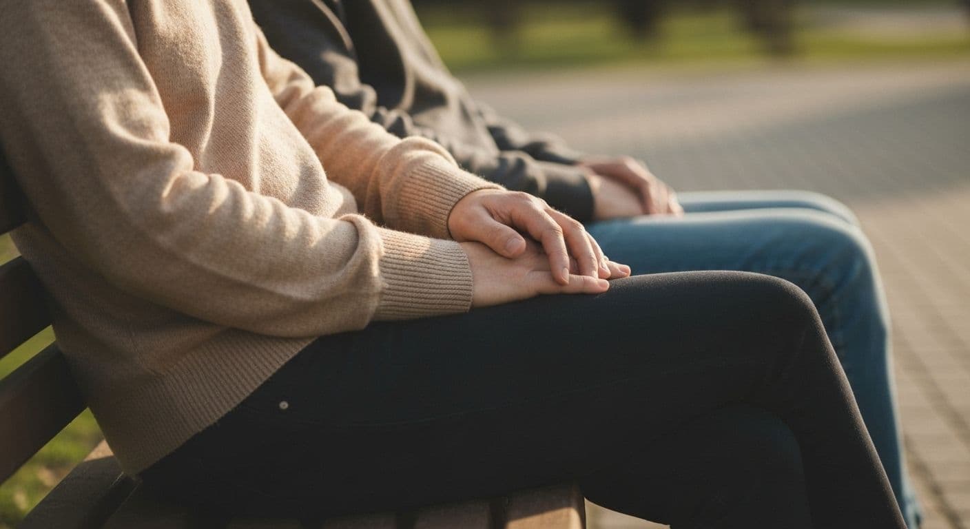 Two friends sitting together in supportive silence, illustrating words to console a grieving friend aren't always necessary