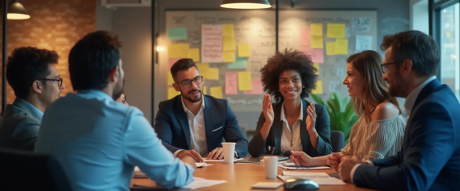 Professionals practicing skills of self-awareness during a collaborative team meeting