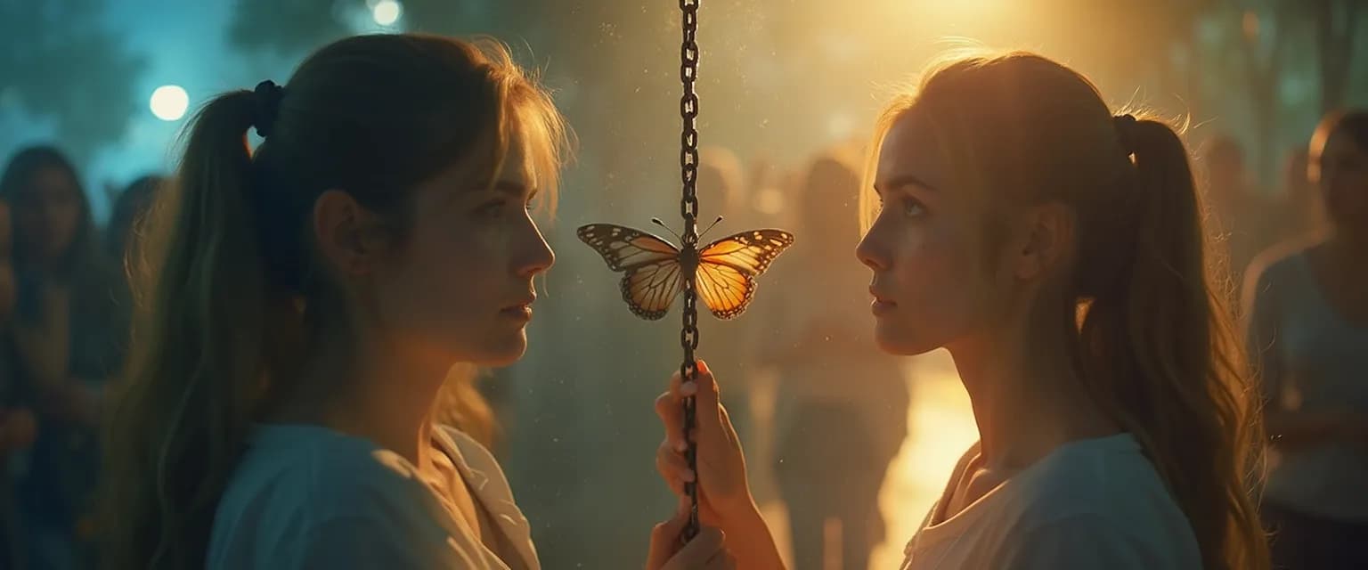 Person breaking free from extreme self-awareness anxiety by engaging fully in an activity