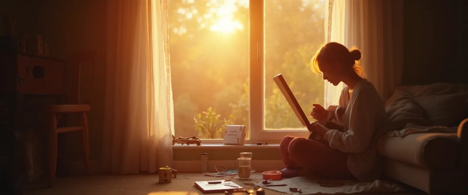 Person rediscovering joy through old hobbies one month after breakup