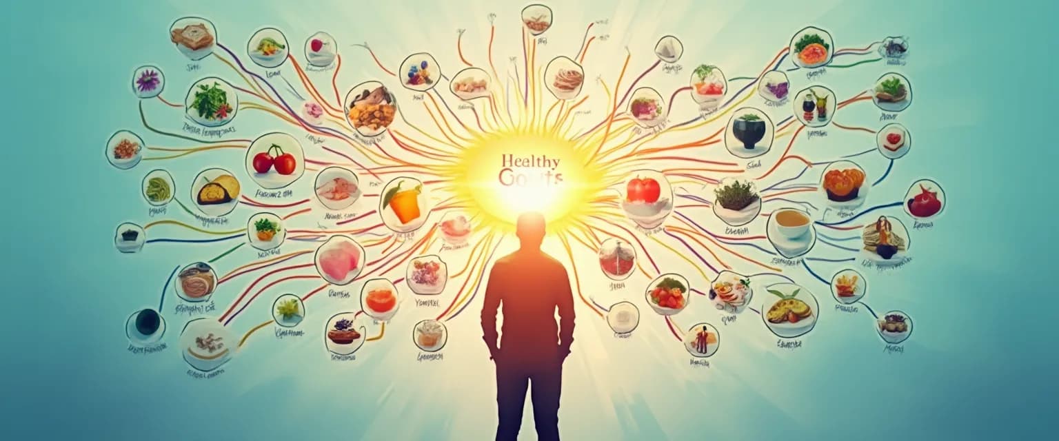 Mind map showing connections between emotions, food choices, and healthy eating patterns for weight loss