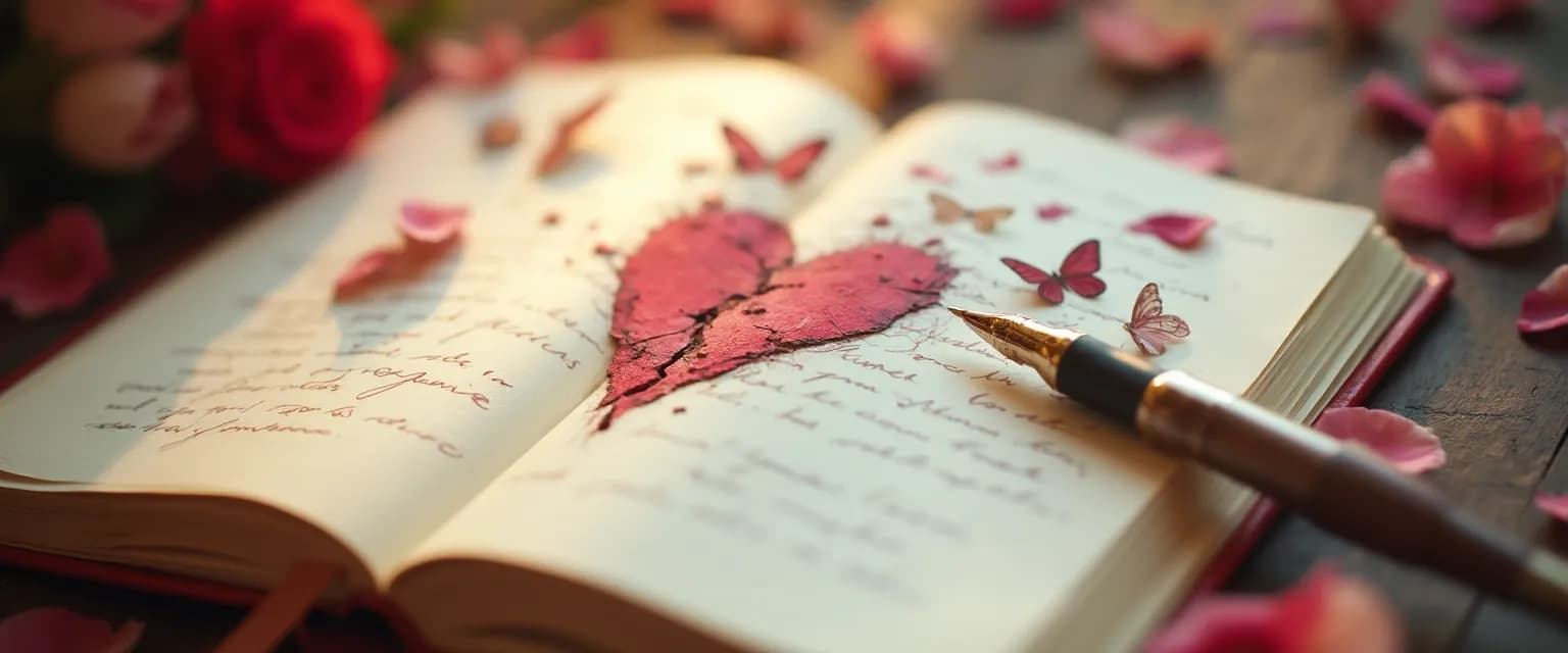 Person writing poetry as a method for coping with heartbreak and emotional healing