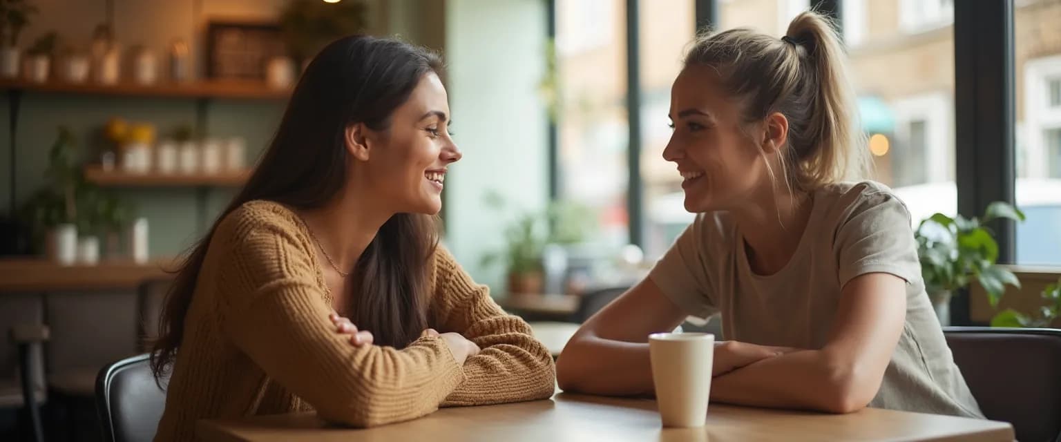 Two friends having a conversation with respectful space between them, illustrating how to mind your own business while being supportive