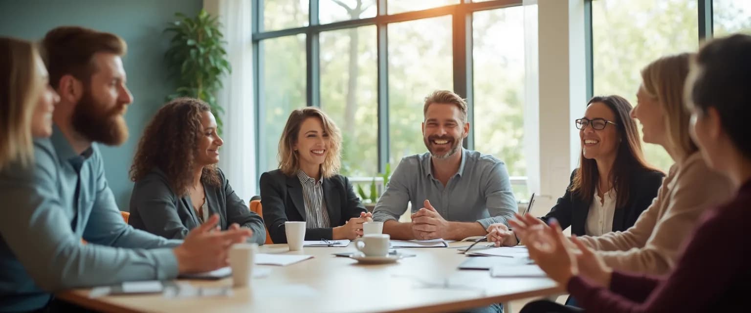 Team practicing mindfulness exercises for groups during a workplace meeting