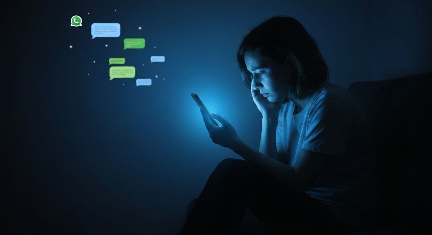 Person looking at phone with WhatsApp breakup messages creating emotional distress