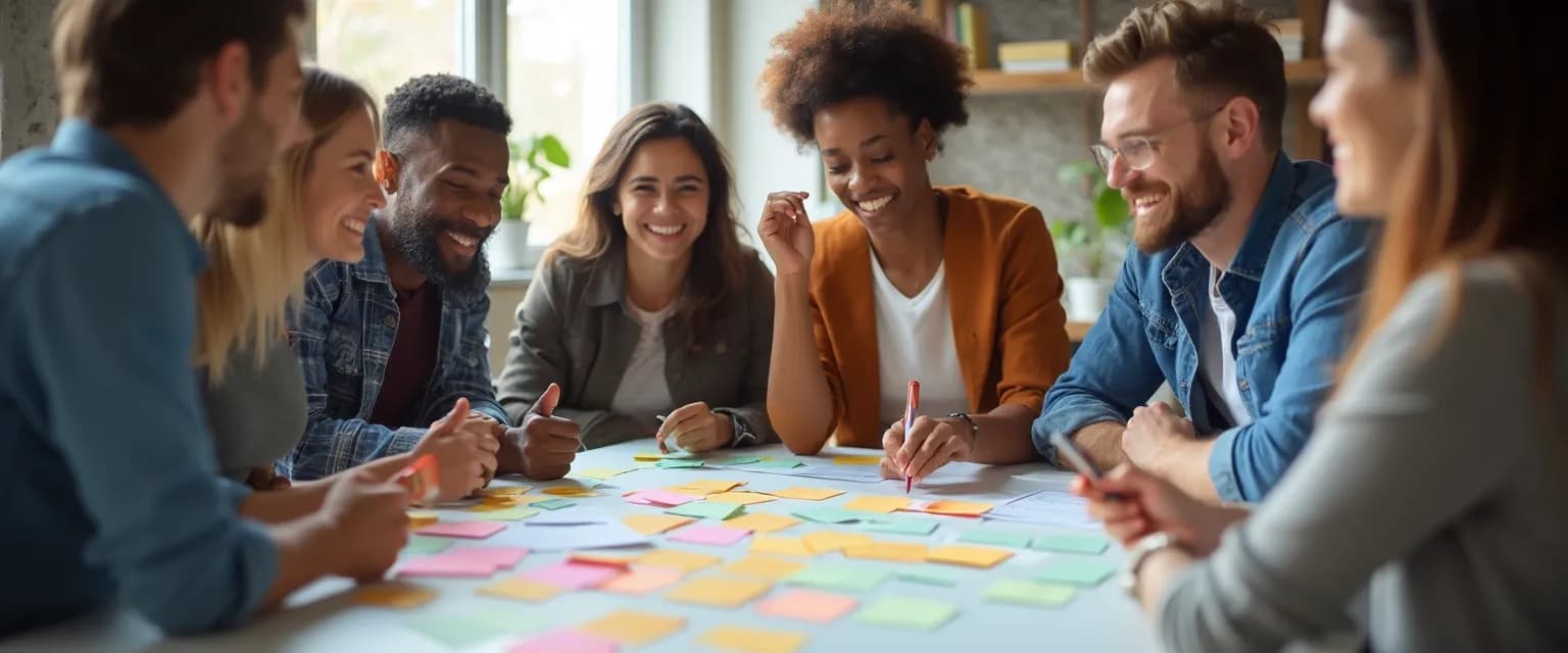 Team members engaged in effective team building emotional intelligence exercises in a modern office setting