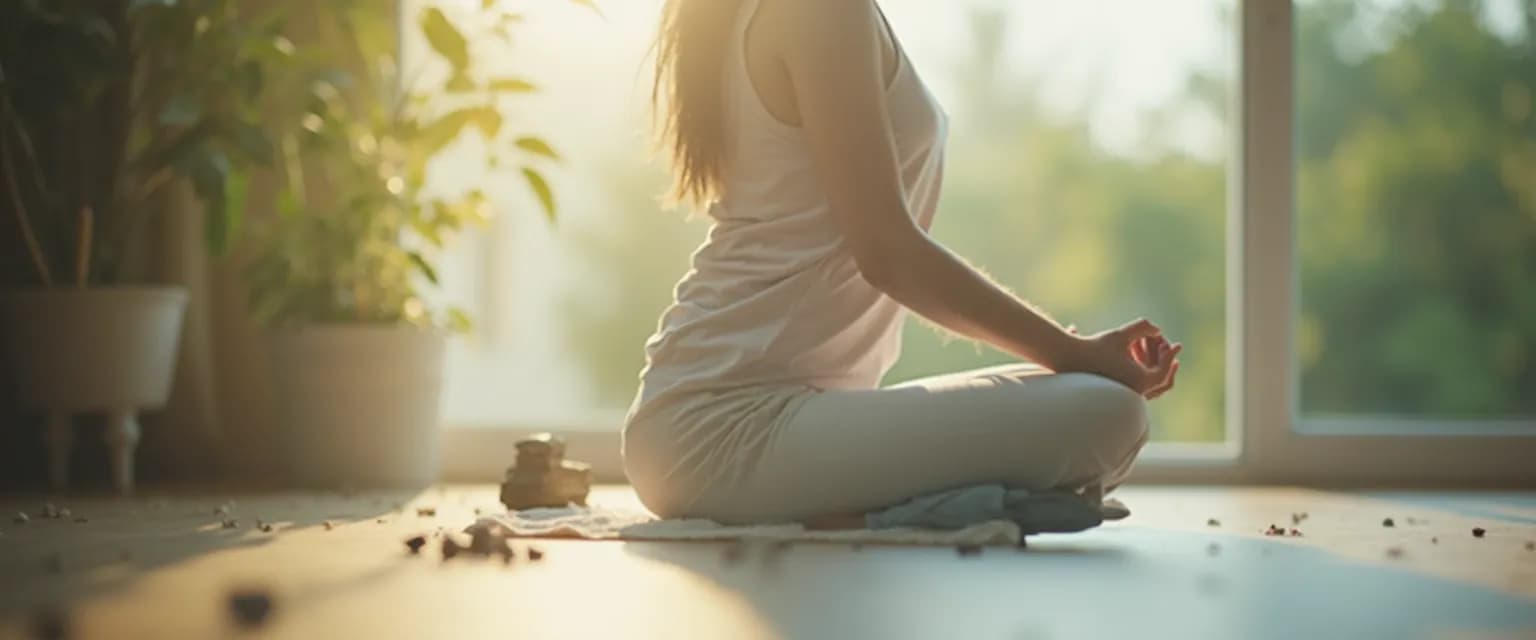 Person practicing guided mindfulness meditation while incorporating gentle movement