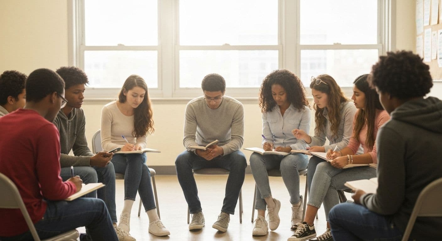 Teacher engaging students in self awareness activities showing emotional intelligence development in classroom setting