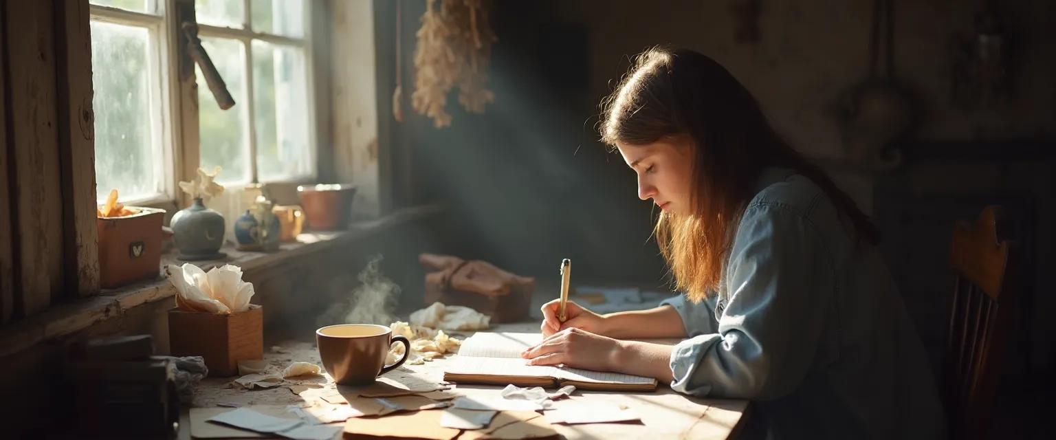 Person writing heartbreak advice letter as a therapeutic healing technique