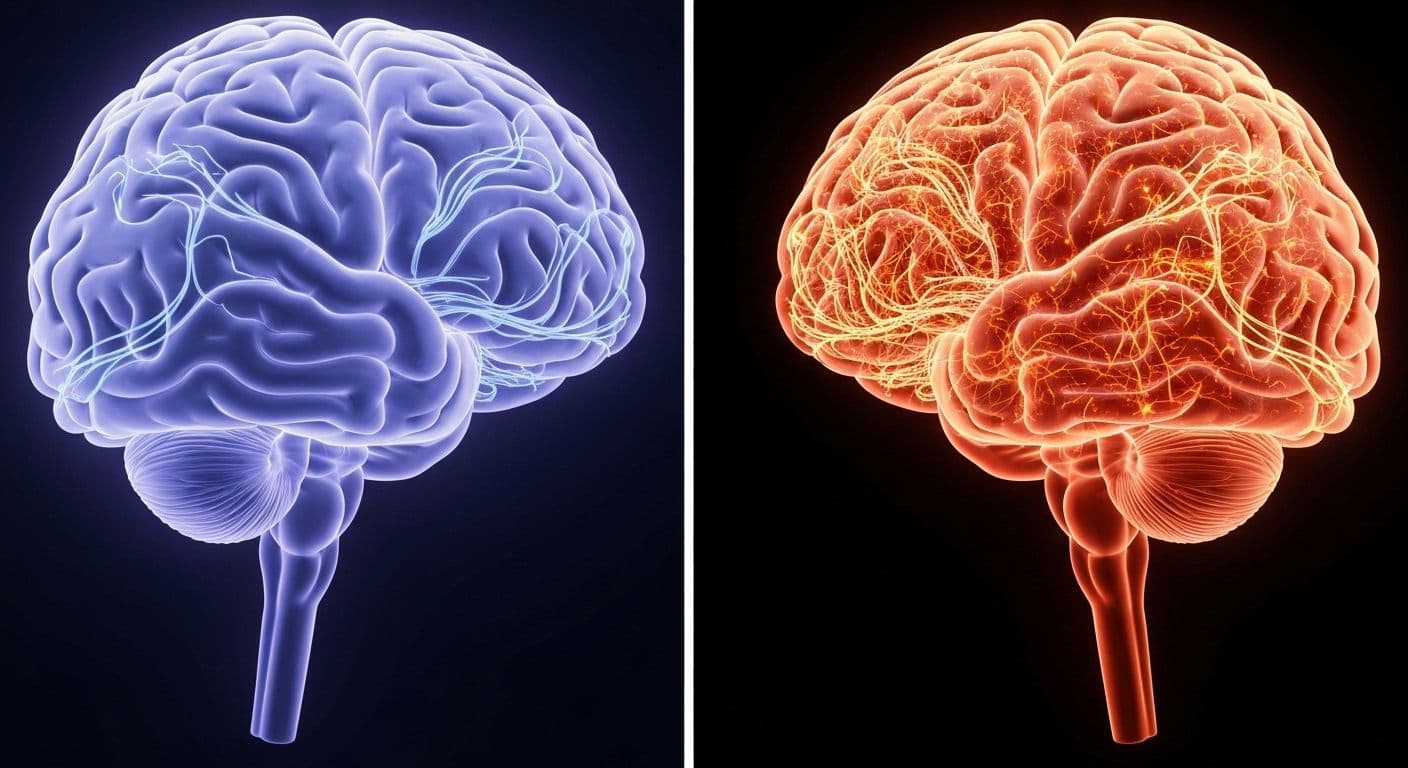 Illustration showing how the mind works differently under stress with brain pathways highlighted