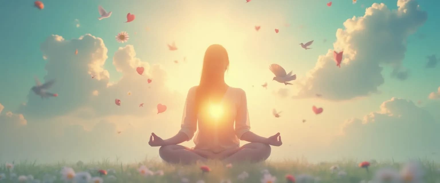 Person practicing loving kindness guided meditation with hands over heart