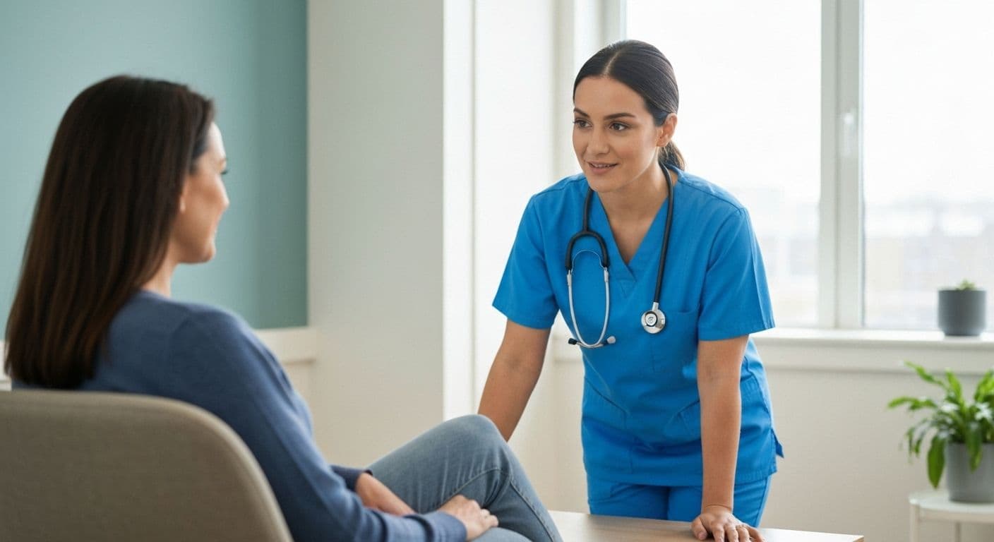 Healthcare provider practicing self awareness in health care during patient interaction