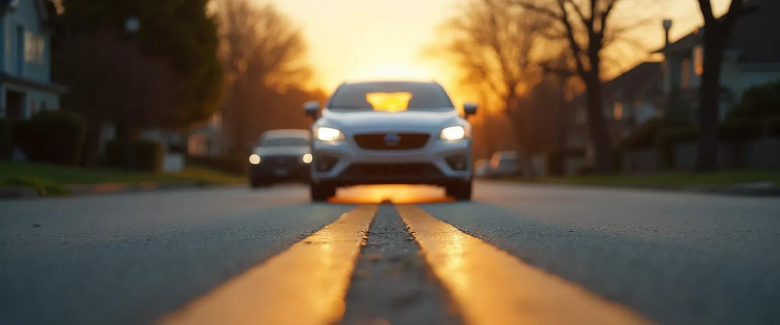 Driver carefully approaching a speed bump to mind the bump and protect their vehicle