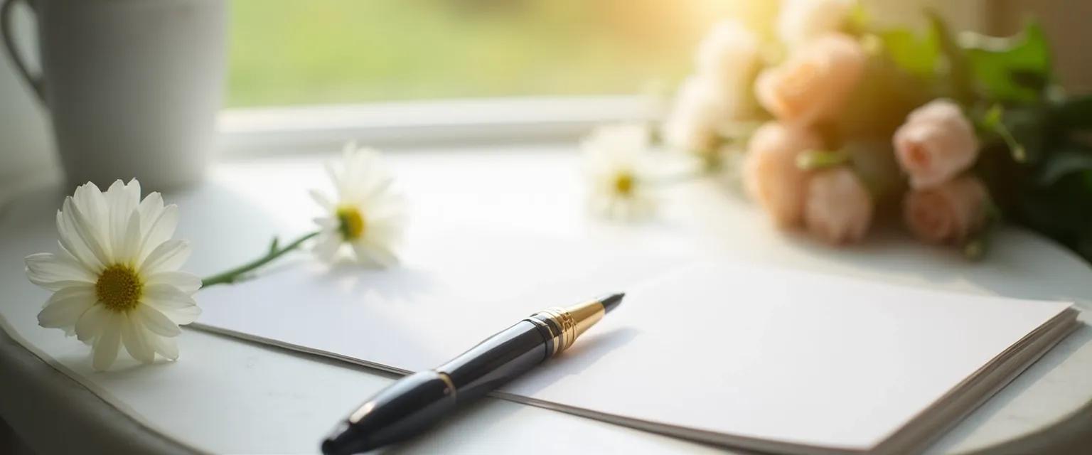 Friend simple sympathy card messages written in a handwritten note with flowers