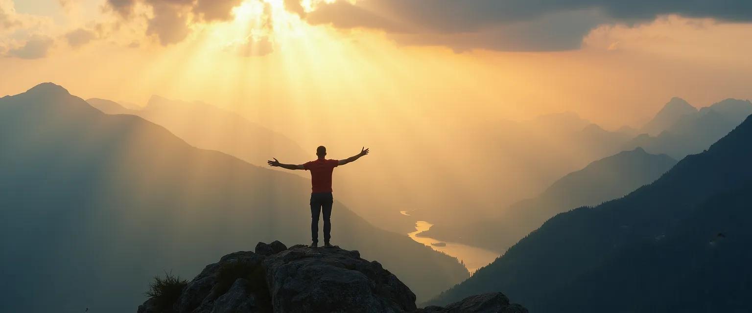 Person experiencing a moment of higher emotion and awe while watching a sunset
