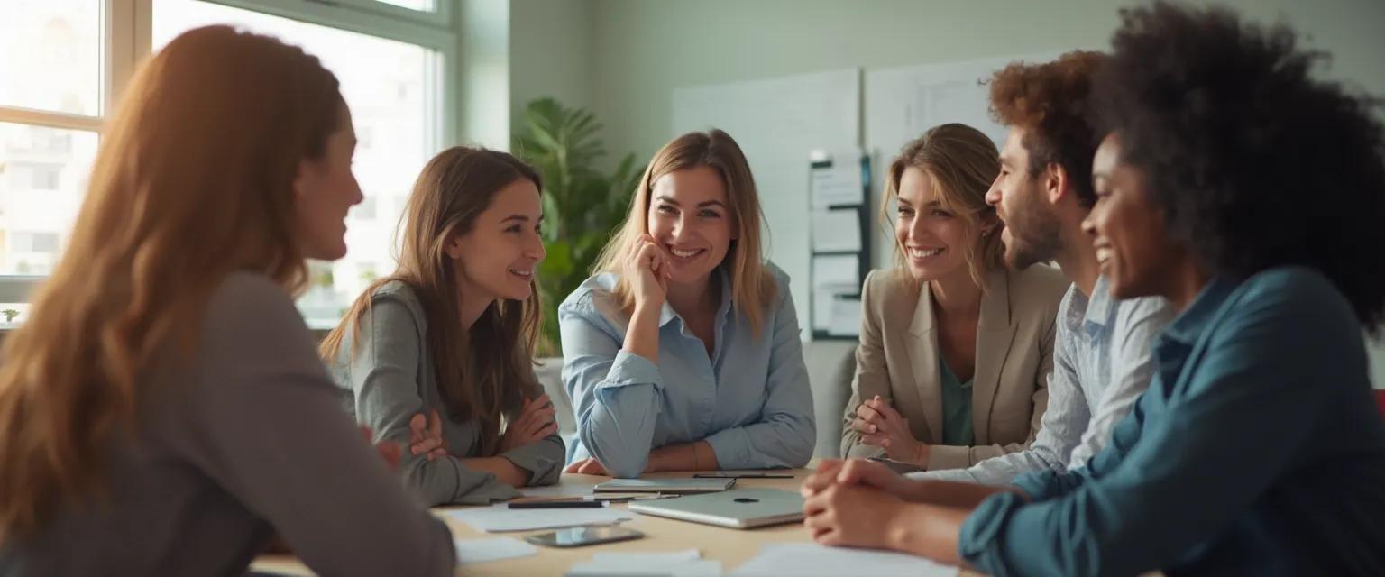 Team members collaborating while managing emotional intelligence in the workplace