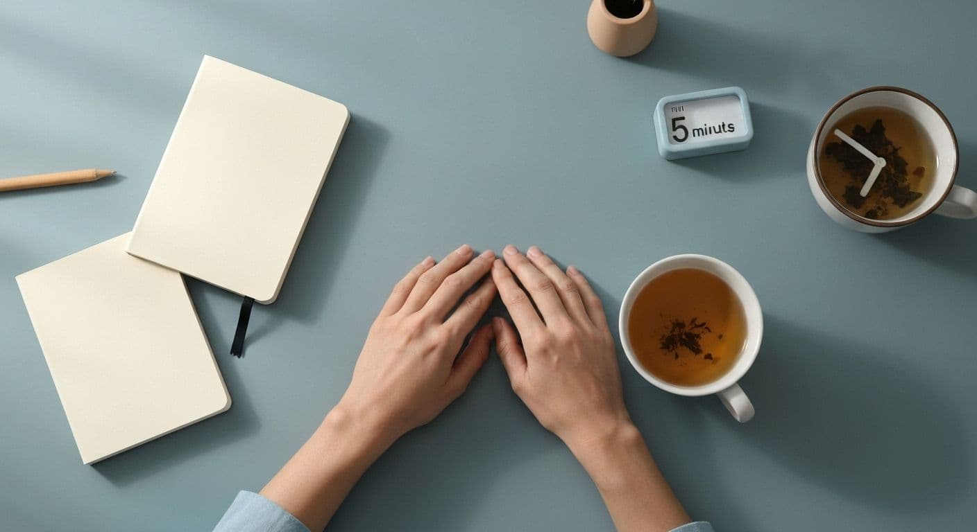 Person taking a quick mental break to mind your mind during a busy workday
