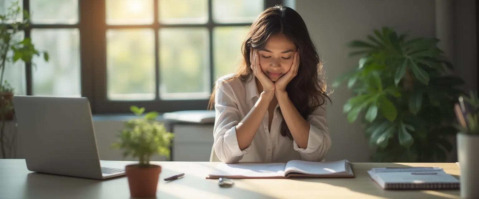 Professional practicing quick EQ training exercises at their desk