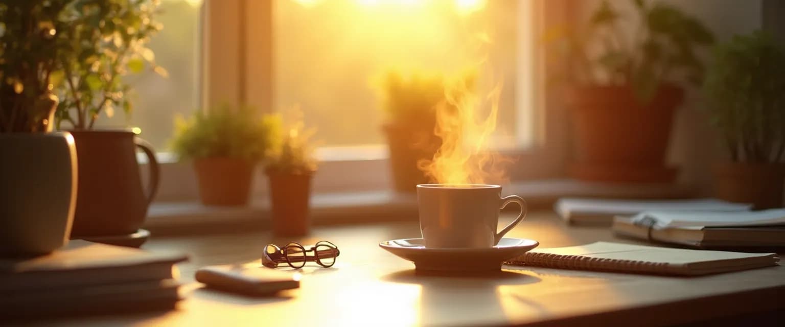 Employee practicing morning rituals for improved workplace wellbeing and energy